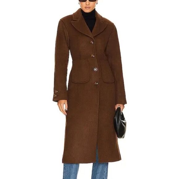 NEW L’Academie x Marianna Long Coat Espresso Brown Size Large - Picture 2 of 10